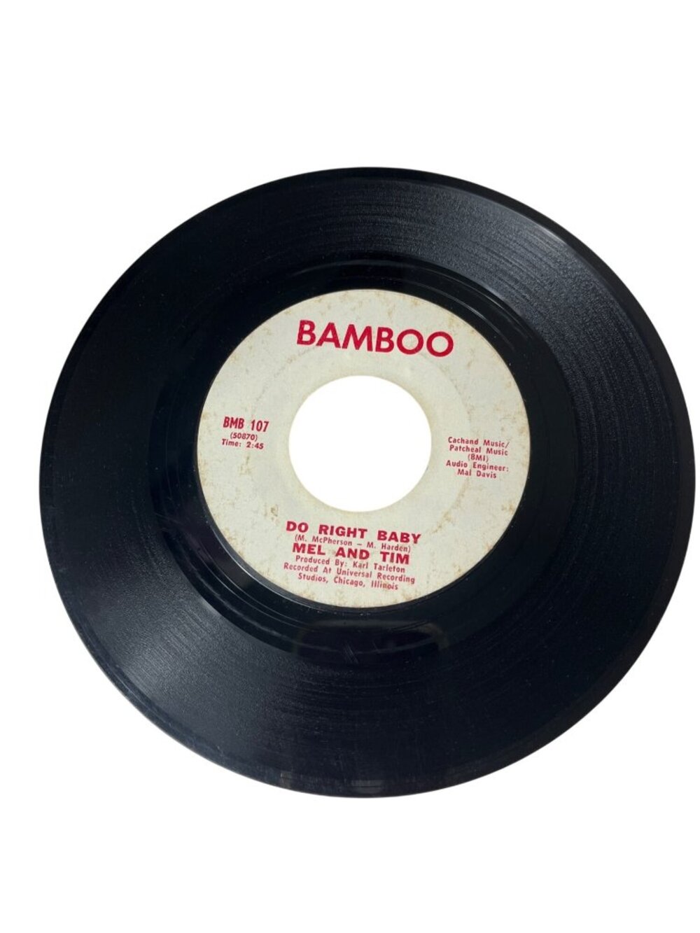 Mel & Tim 45 RPM Record "Backfield In Motion" B/W "Do Right Baby" Bamboo Label B - Picture 3 of 4